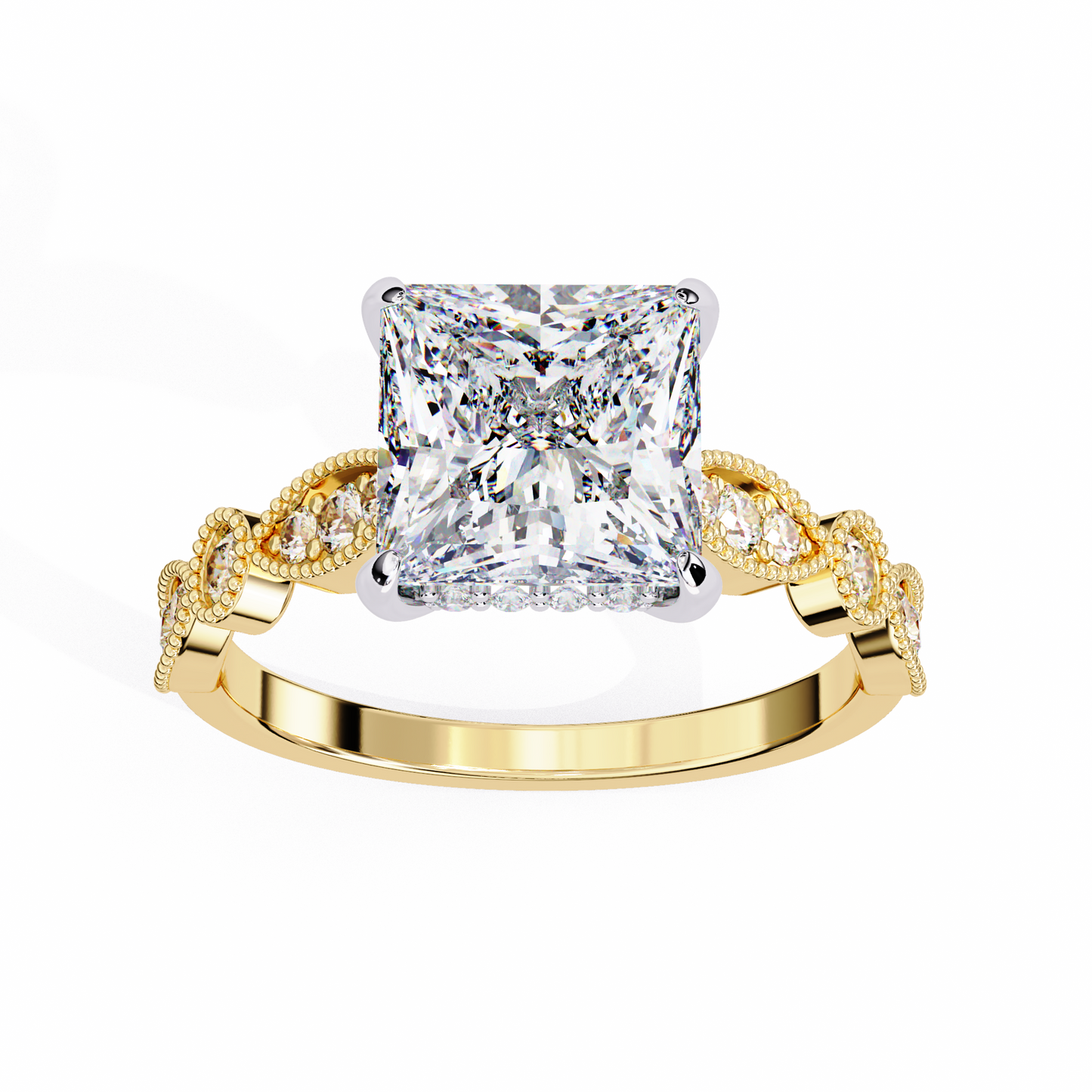 yellow gold / moissanite, yellow gold / lab grown