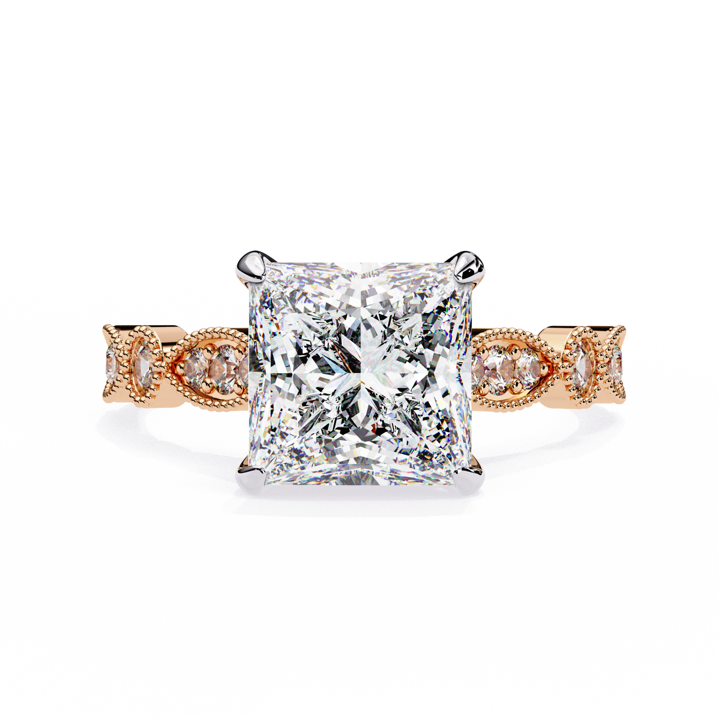 rose gold / moissanite, rose gold / lab grown