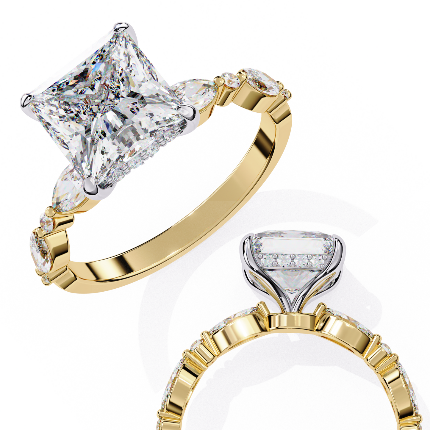 yellow gold / moissanite, yellow gold / lab grown