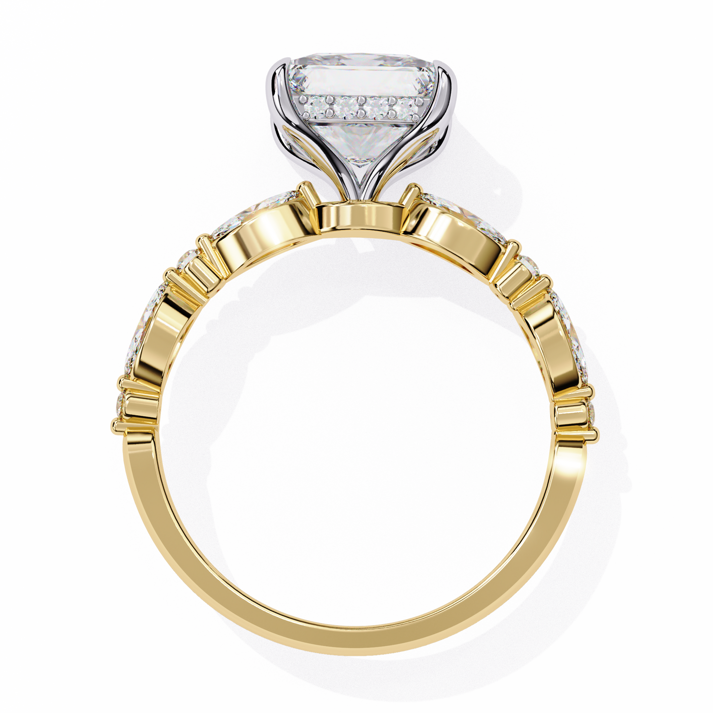 yellow gold / moissanite, yellow gold / lab grown