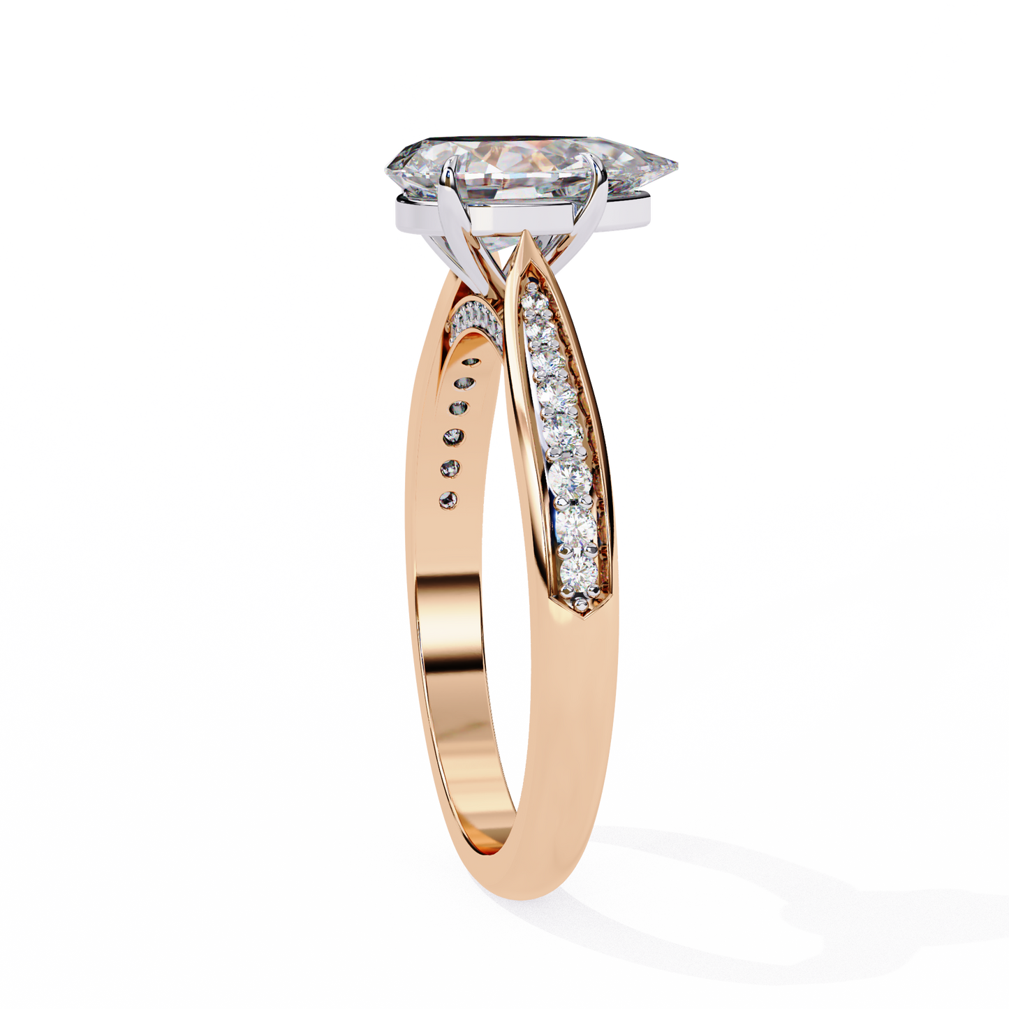 rose gold / moissanite, rose gold / lab grown