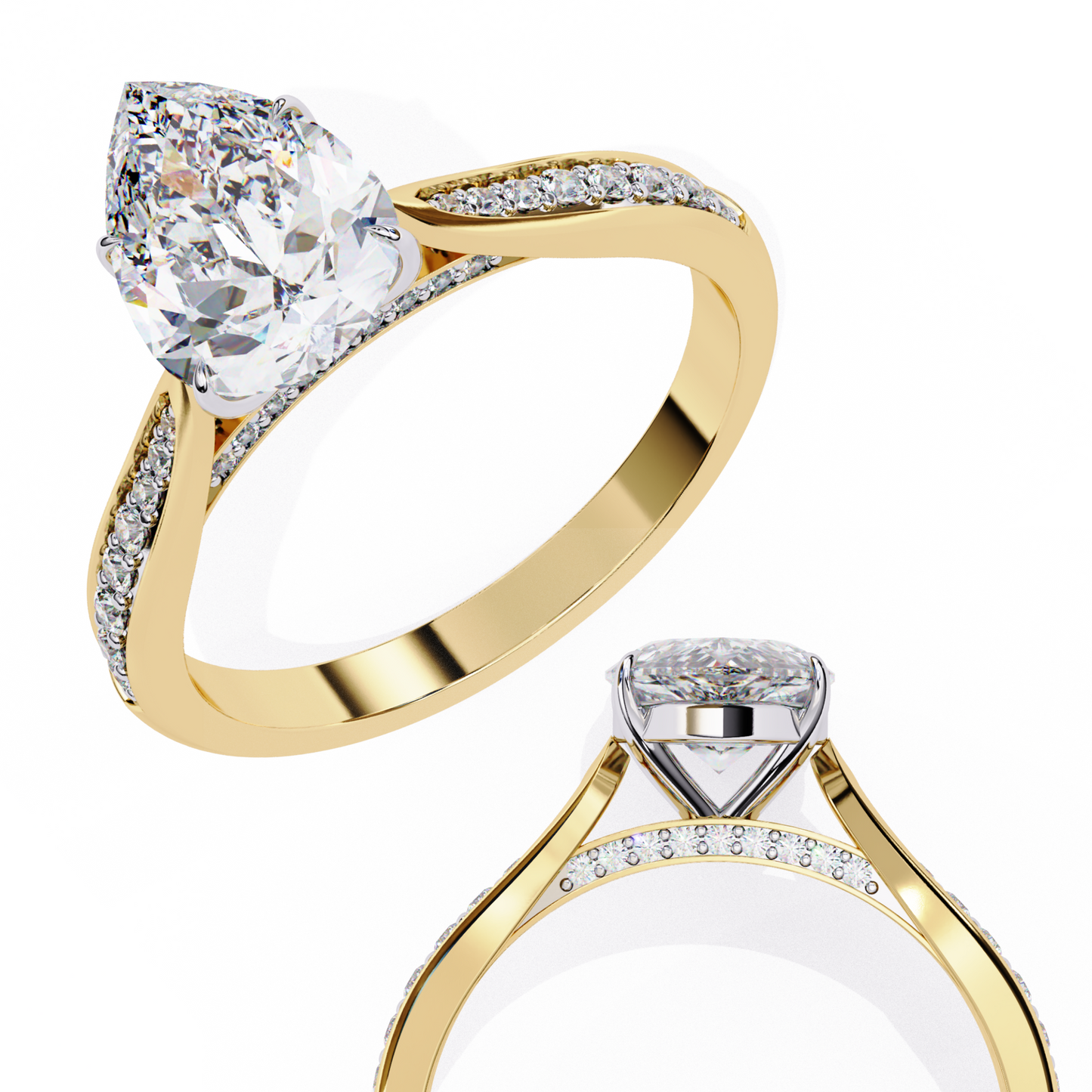 yellow gold / moissanite, yellow gold / lab grown