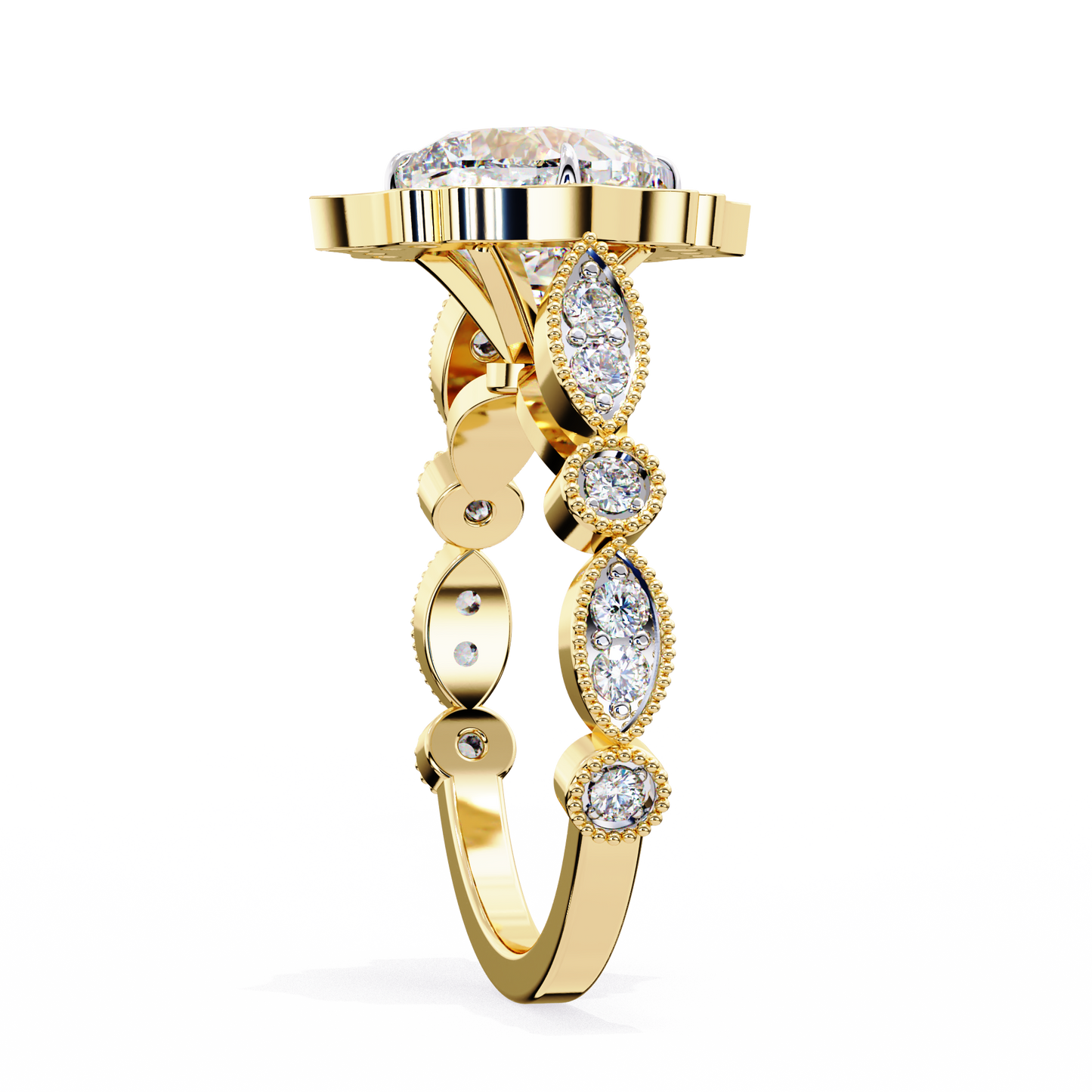 yellow gold / moissanite, yellow gold / lab grown