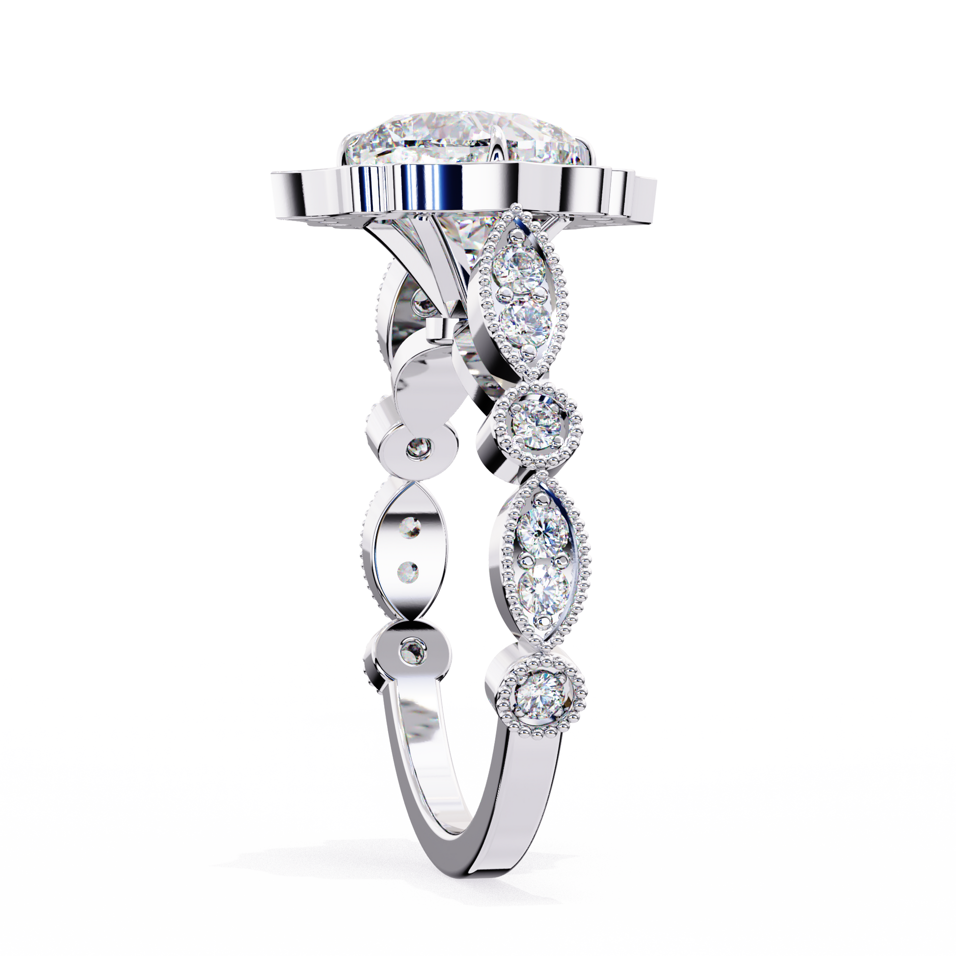 White Gold / Moissanite, White Gold / Lab Grown