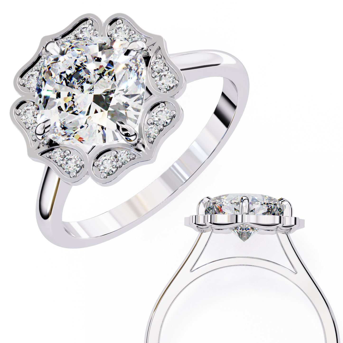 white gold / moissanite, white gold / lab grown