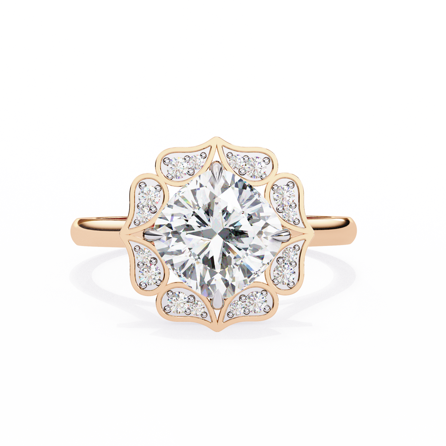 rose gold / moissanite, rose gold / lab grown