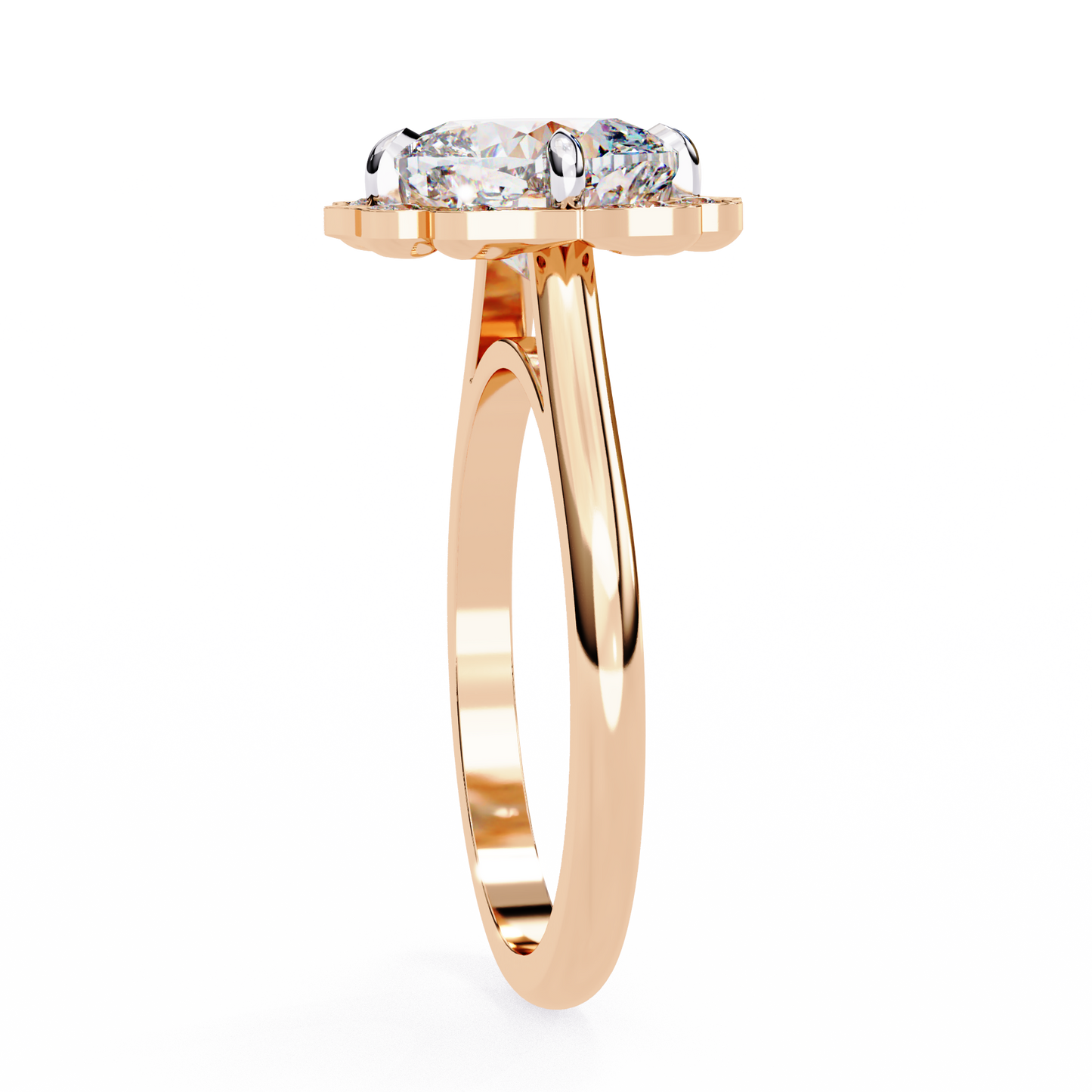 rose gold / moissanite, rose gold / lab grown
