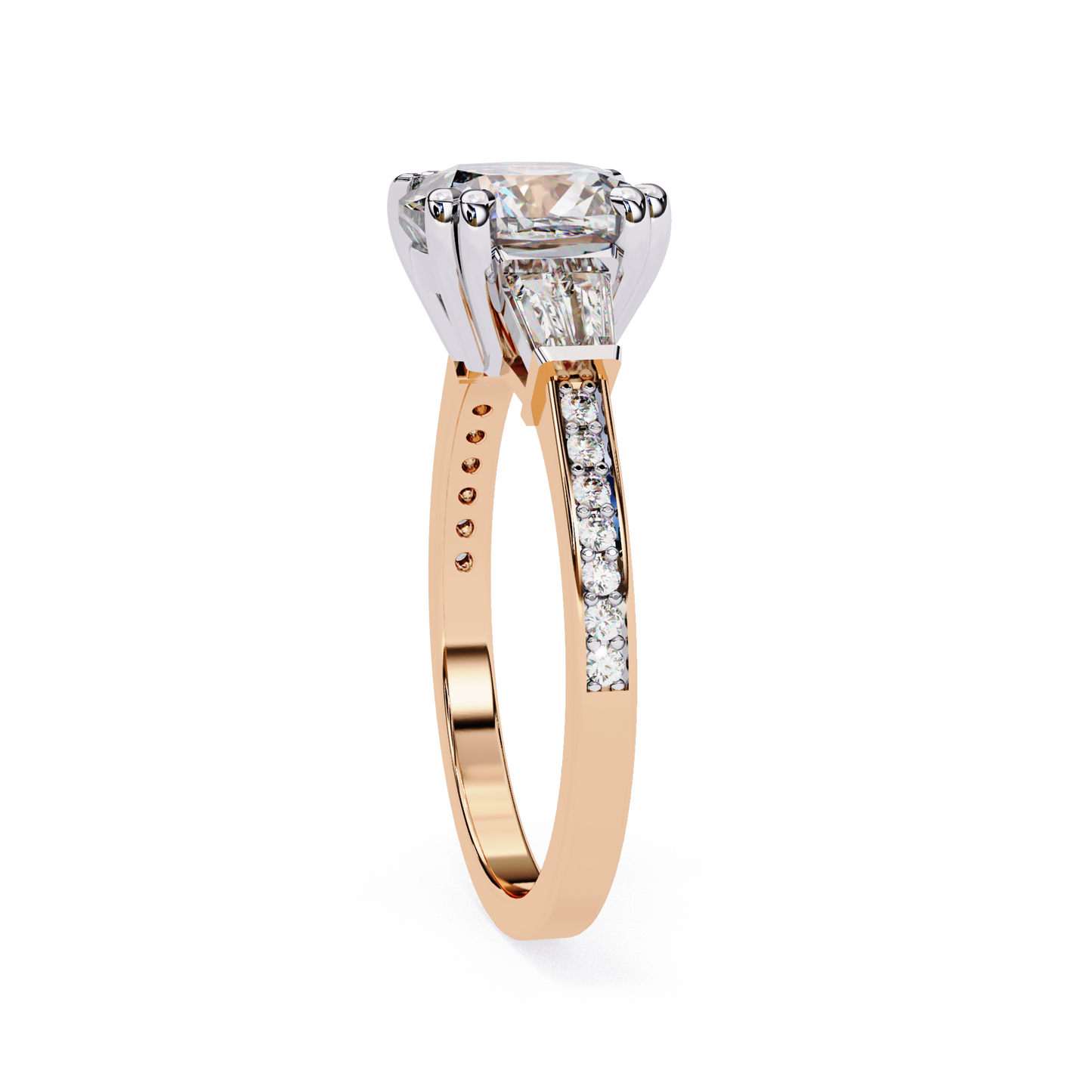 rose gold / moissanite, rose gold / lab grown