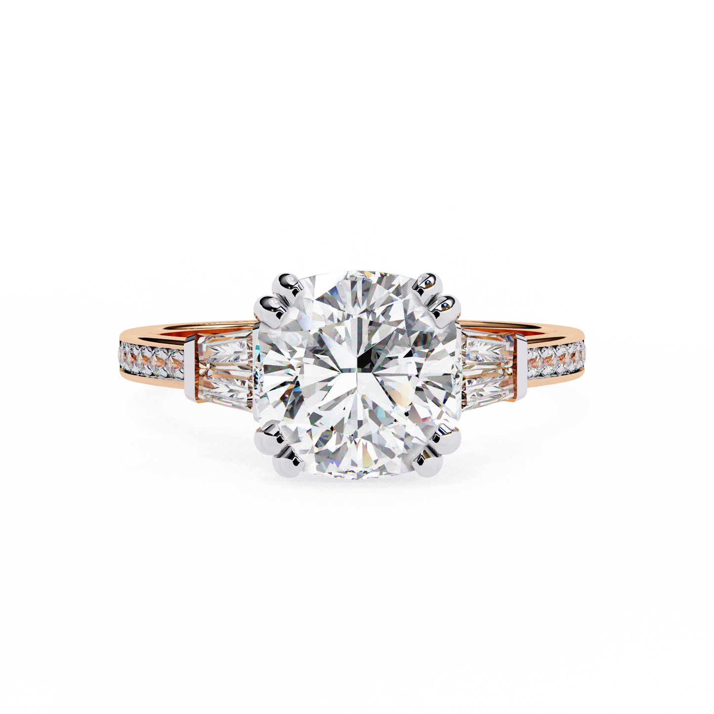 rose gold / moissanite, rose gold / lab grown
