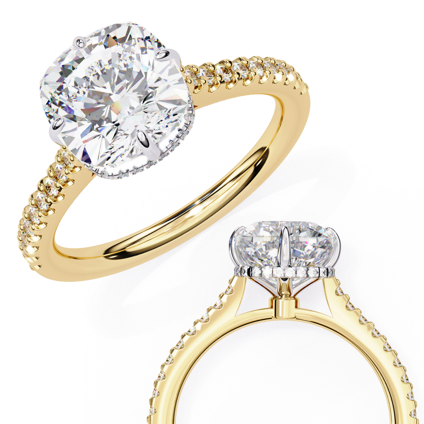 yellow gold / moissanite, yellow gold / lab grown