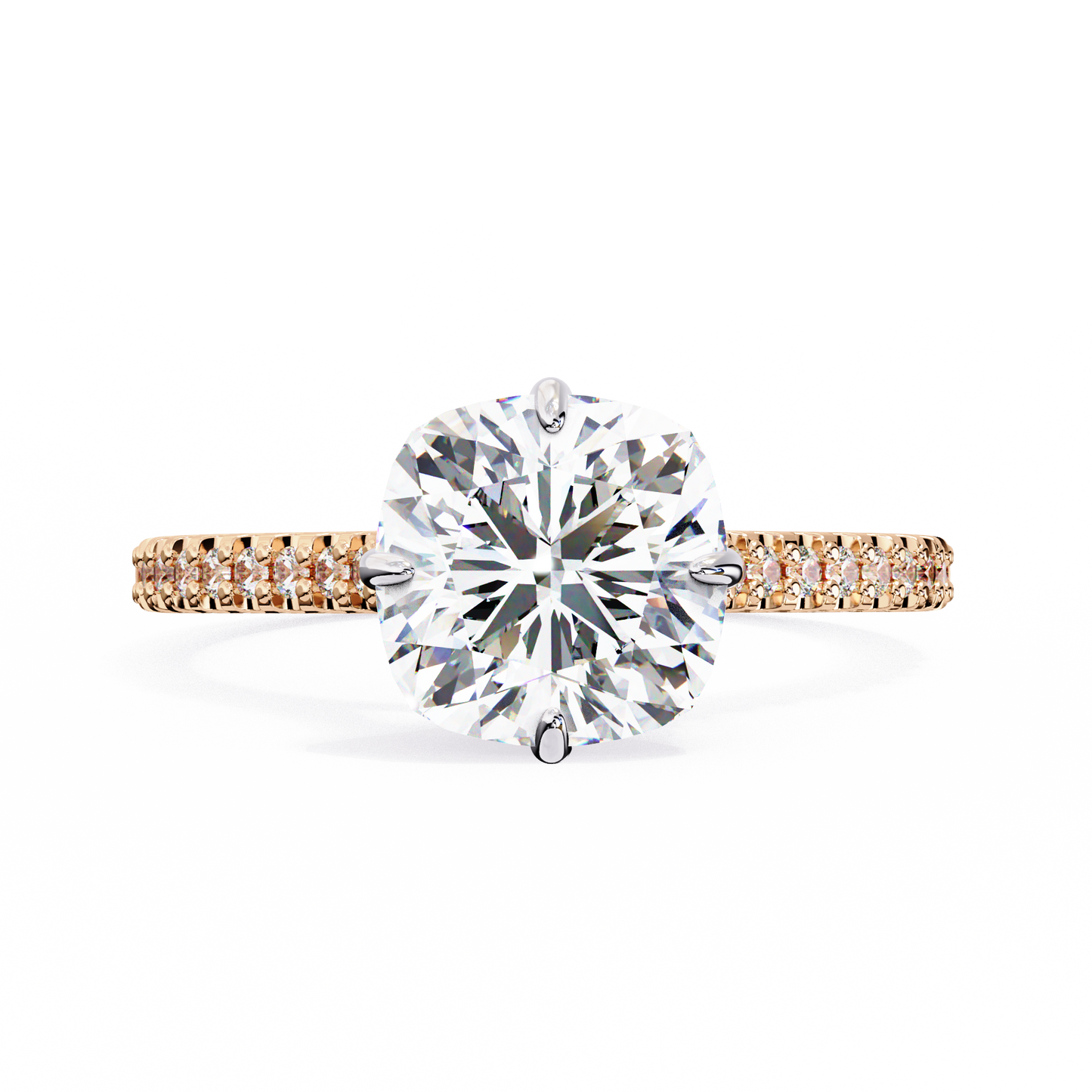 rose gold / moissanite, rose gold / lab grown