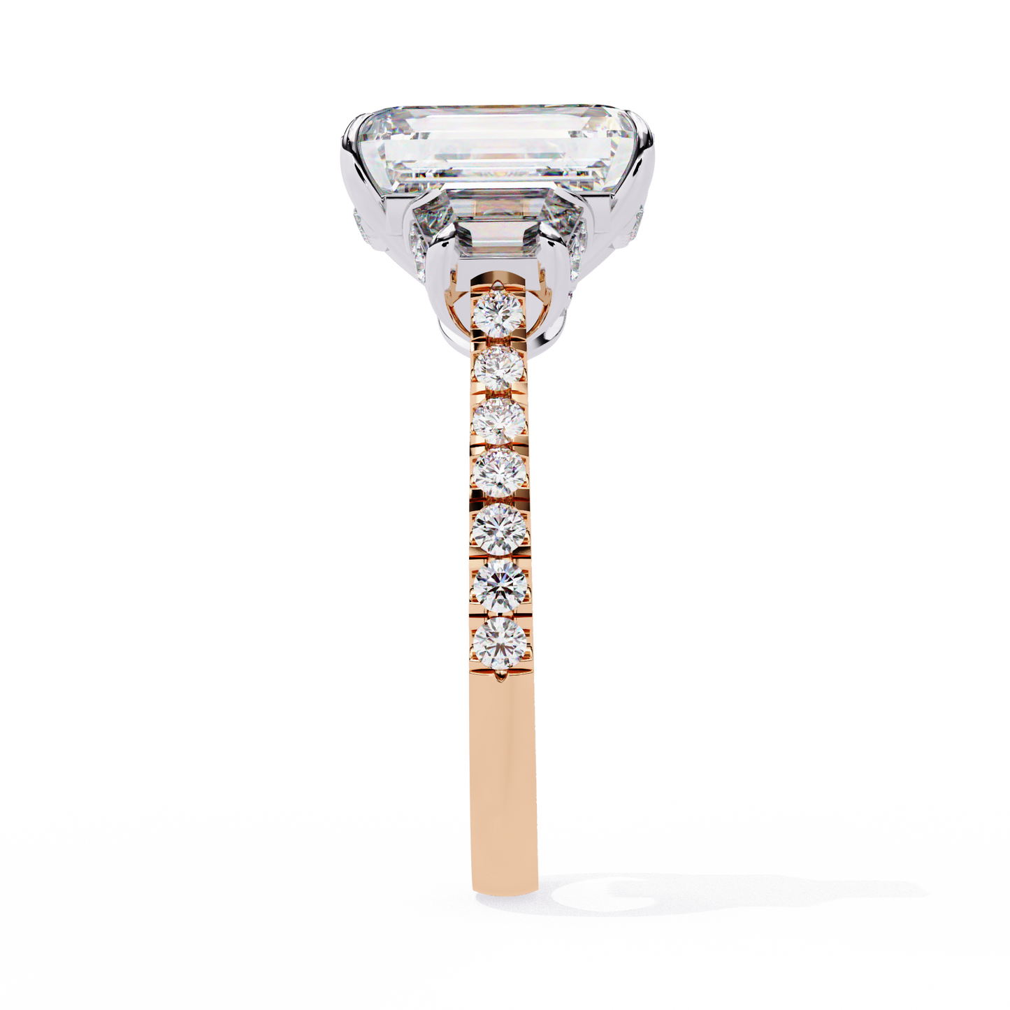 rose gold / moissanite, rose gold / lab grown