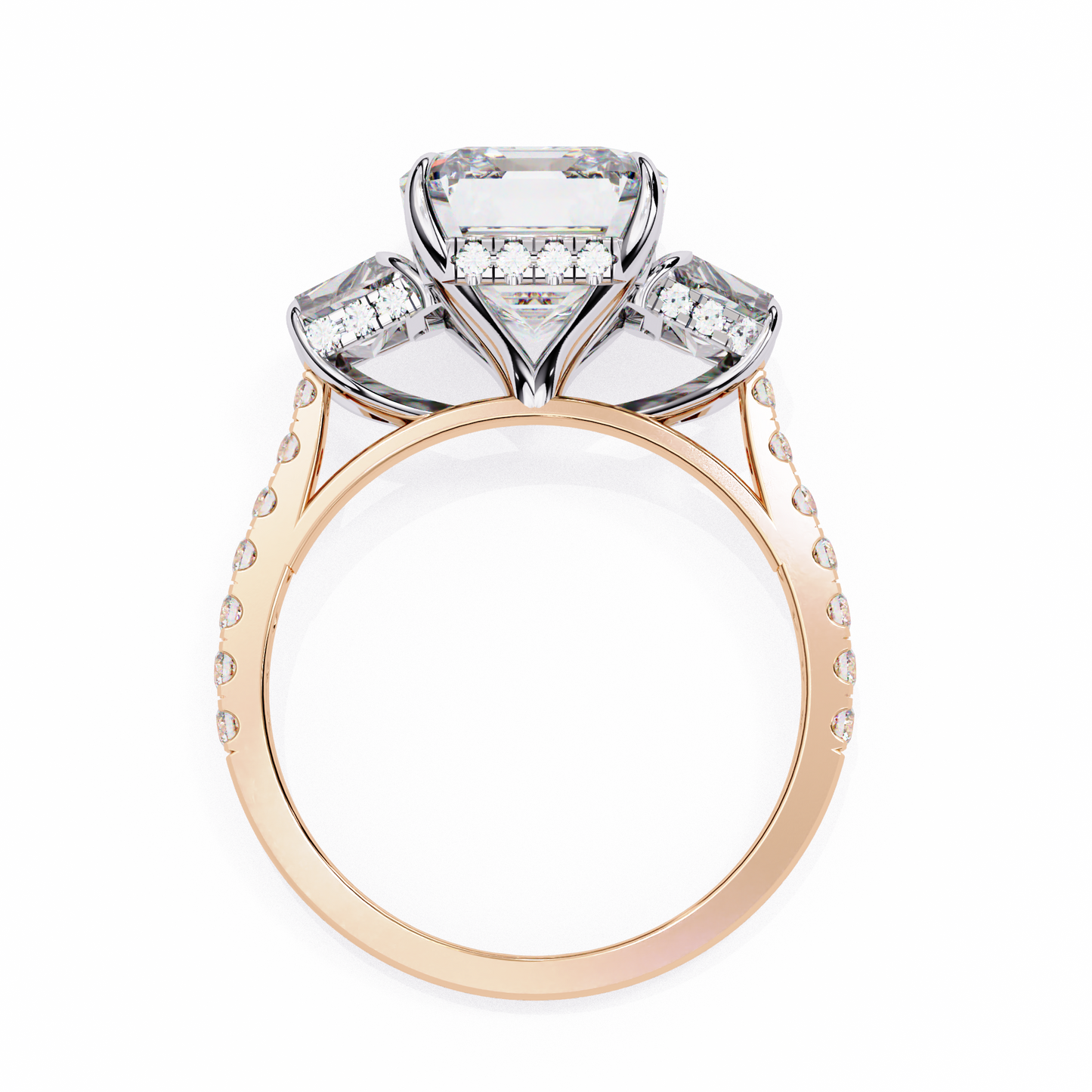 rose gold / moissanite, rose gold / lab grown