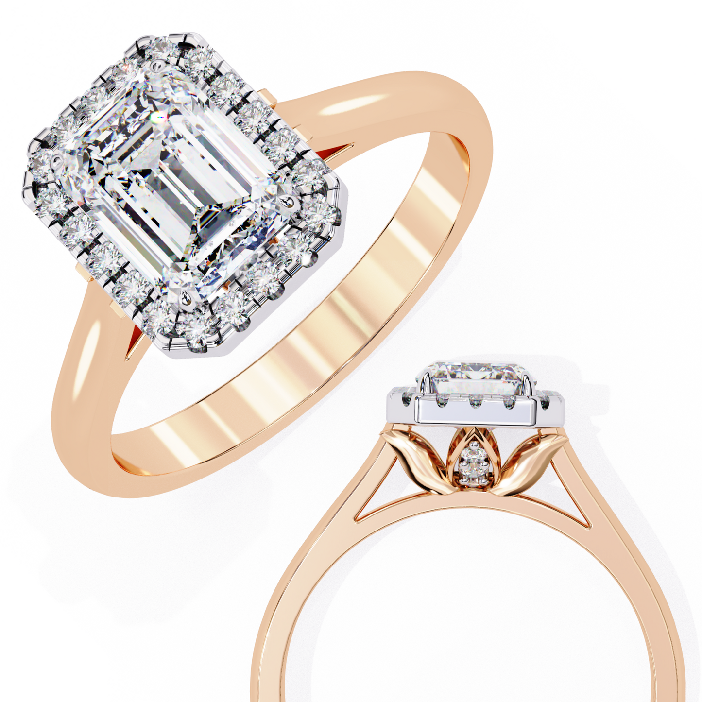rose gold / moissanite, rose gold / lab grown