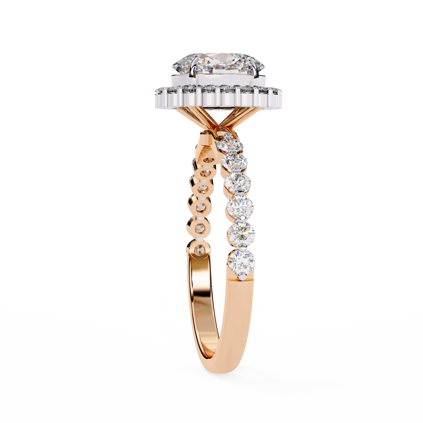 rose gold / moissanite, rose gold / lab grown