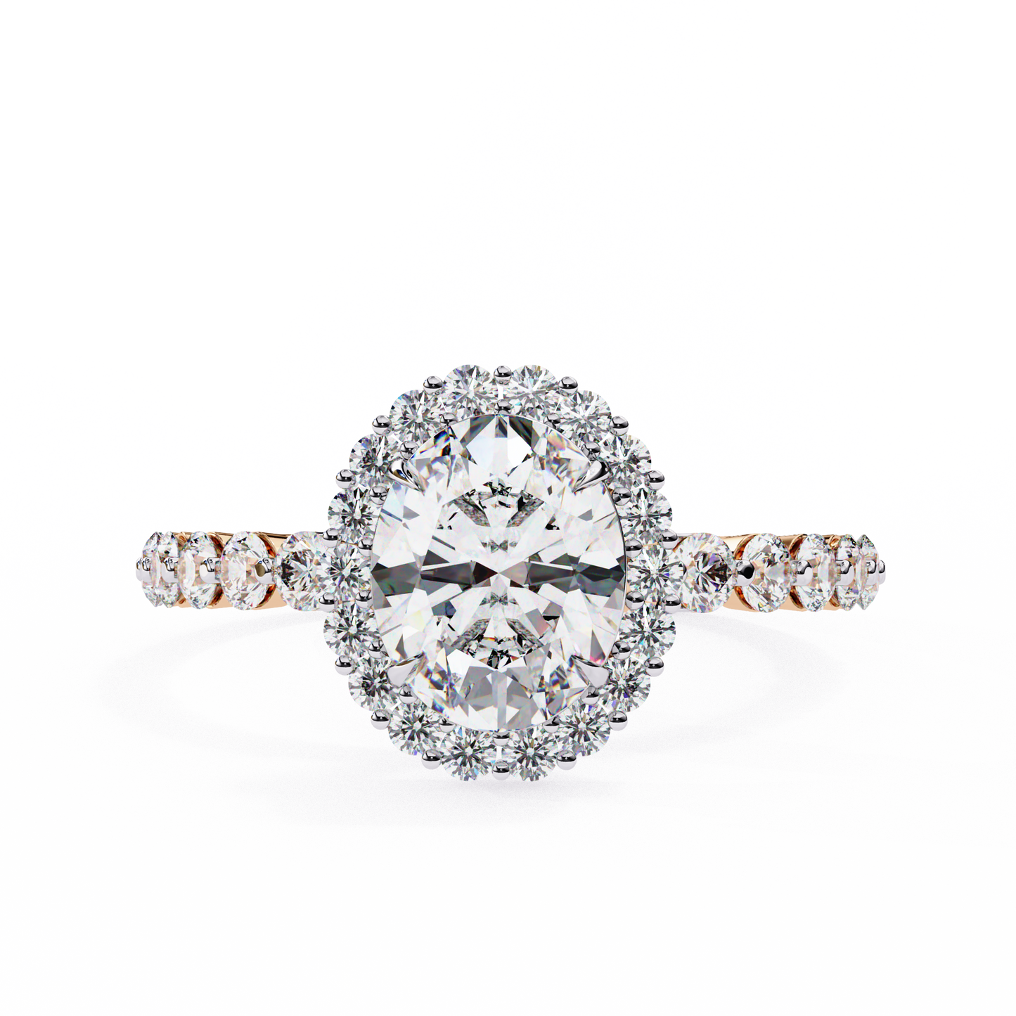 rose gold / moissanite, rose gold / lab grown