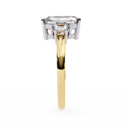 Emerald & Baguette Three Diamond Engagement Ring