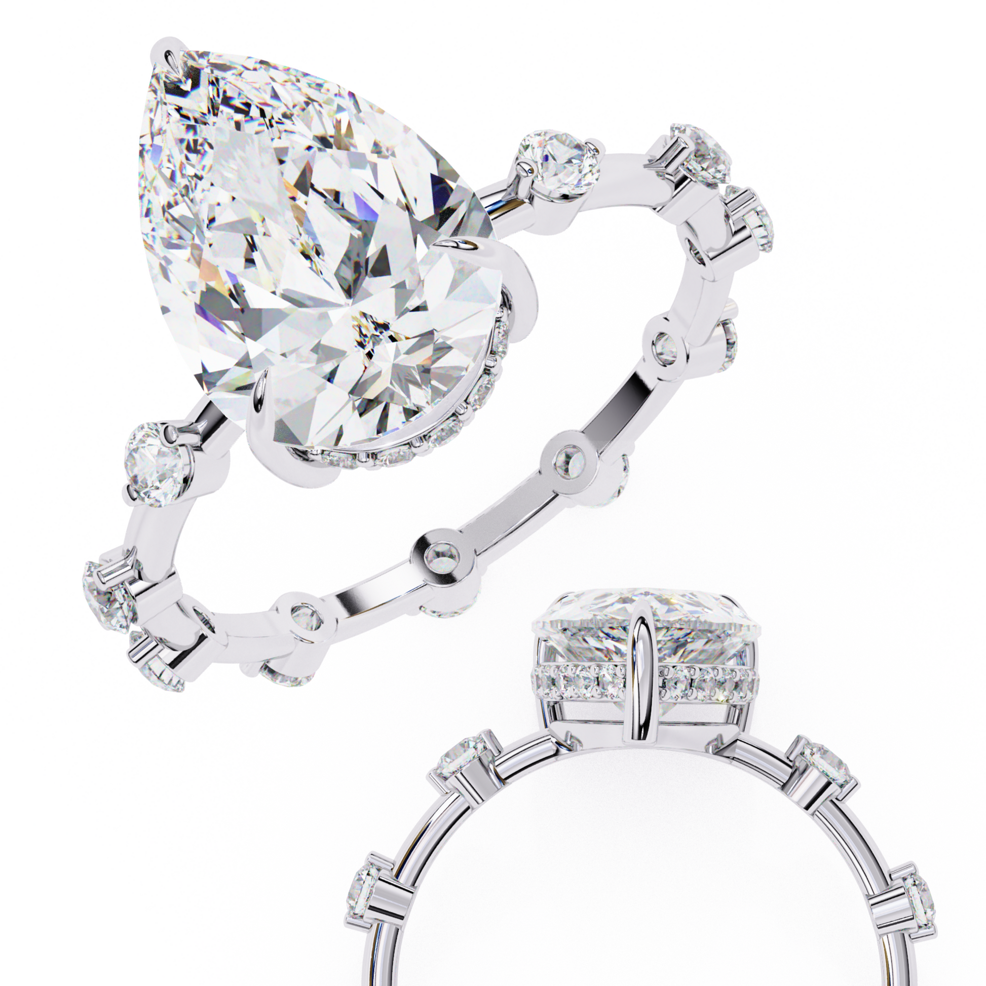 White Gold / Moissanite, White Gold / Lab Grown, 925 Silver / Moissanite, 925 Silver / Lab Grown