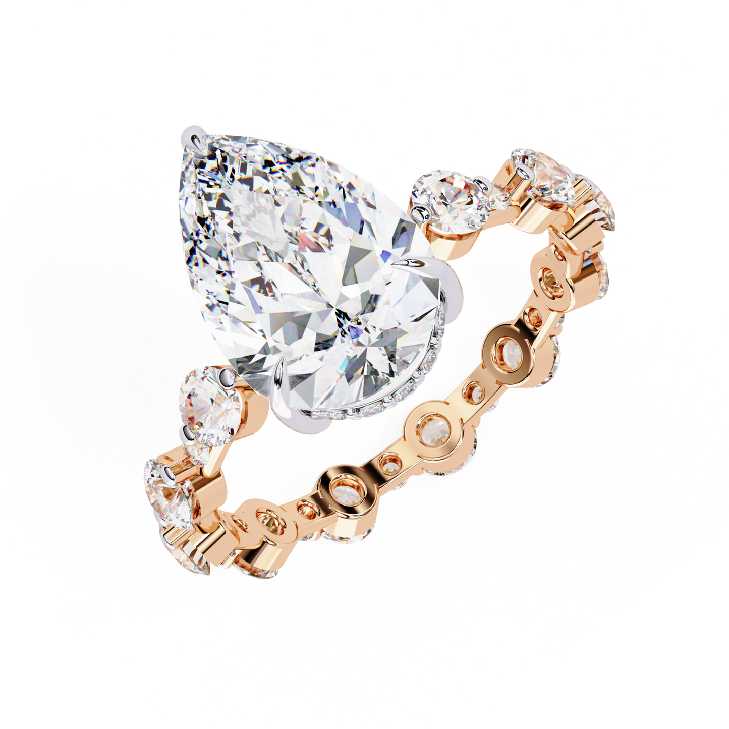 rose gold / moissanite, rose gold / lab grown