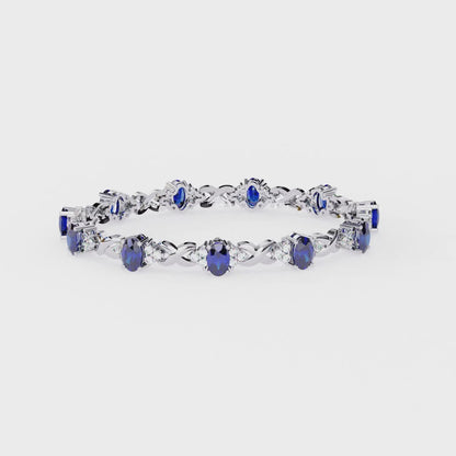 6.70 CT Classic Blue Oval Diamond Bracelet with Round Diamonds