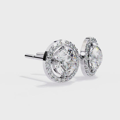 1.81 CT  Round Diamond Classic Sparkle Halo Stud Earrings