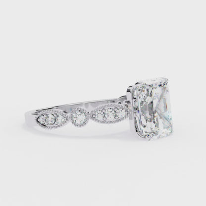 0.54 CT Radiant Cathedral with Milgrain Band Engagement Ring