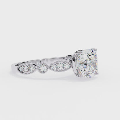 3.30 CT Cushion Cathedral with Milgrain Band Engagement Ring