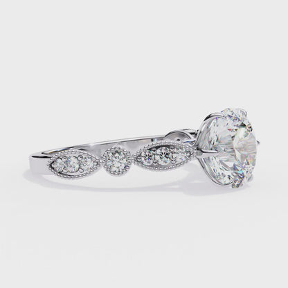 1.35 CT Round Cathedral with Milgrain Band Engagement Ring