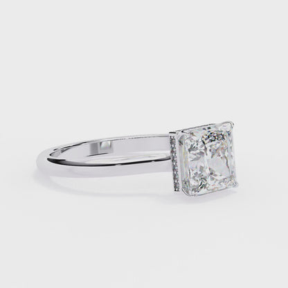 2.10 CT Princess Petite Pave Hidden Halo Engagement Ring