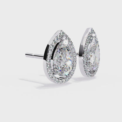 1.55 CT  Pear Diamond Halo Diamond Earrings