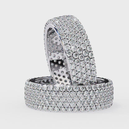 Round Diamond Five Diamond Row Wedding Band