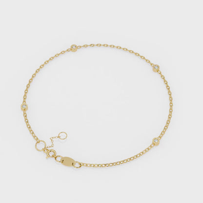 0.072 CT Unique Delicate Gold Chain Bracelet with Round Diamond