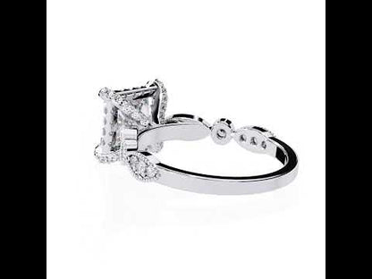 Princess Diamond Halo with Milgrain Engagement Ring