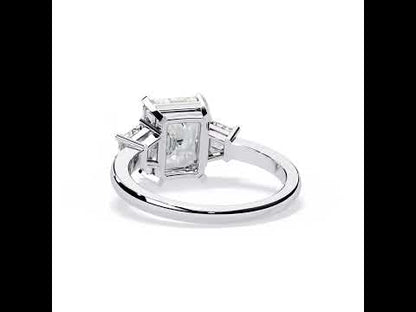 Emerald & Baguette Three Diamond Engagement Ring