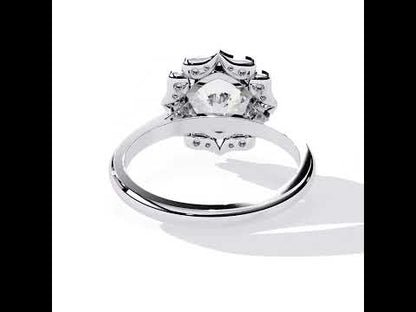 Cushion Diamond Floral Vintage Halo Engagement Ring