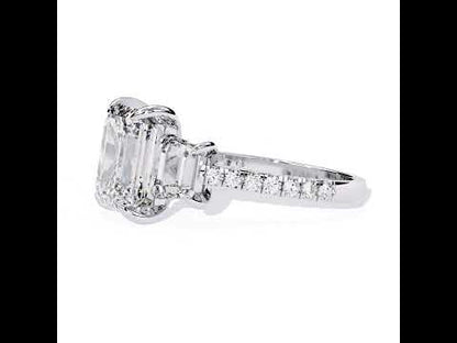 Emerald Diamond Three Stone with Accent Engagement Ring