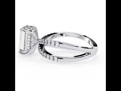 2.95 CT Emerald Hidden Halo With Split Shank Engagement Ring