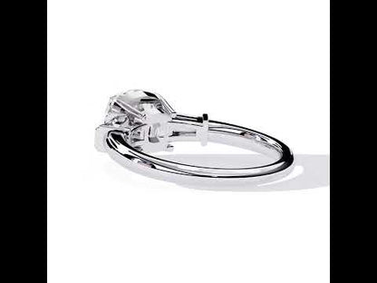 Cushion Diamond with Baguette Three Stone Engagement Ring