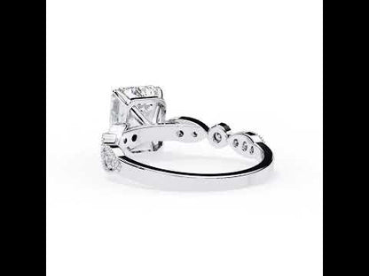 Emerald Diamond Cathedral with Milgrain Band Engagement Ring