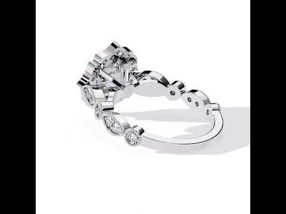 Cushion Diamond Vintage Halo with Milgrain Band Engagement Ring