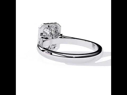 Emerald Diamond Halo with Lotus Prong Engagement Ring