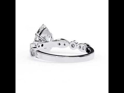 Pear Diamond Cathedral with Milgrain Band Engagement Ring