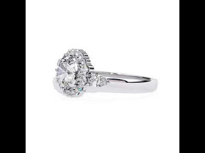 Oval Diamond Halo with Three Stone Engagement Ring