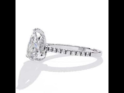 Pear Diamond Unique Hidden Halo with Pave Engagement Ring