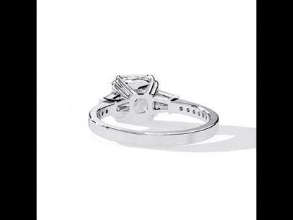 Cushion Diamond Double Claw Prong Three Stone Engagement Ring