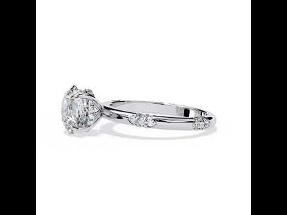 Round Diamond Hidden Halo with Lace Design Engagement Ring