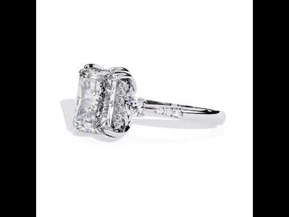 Radiant Diamond Hidden Halo with Three Stone Engagement ring